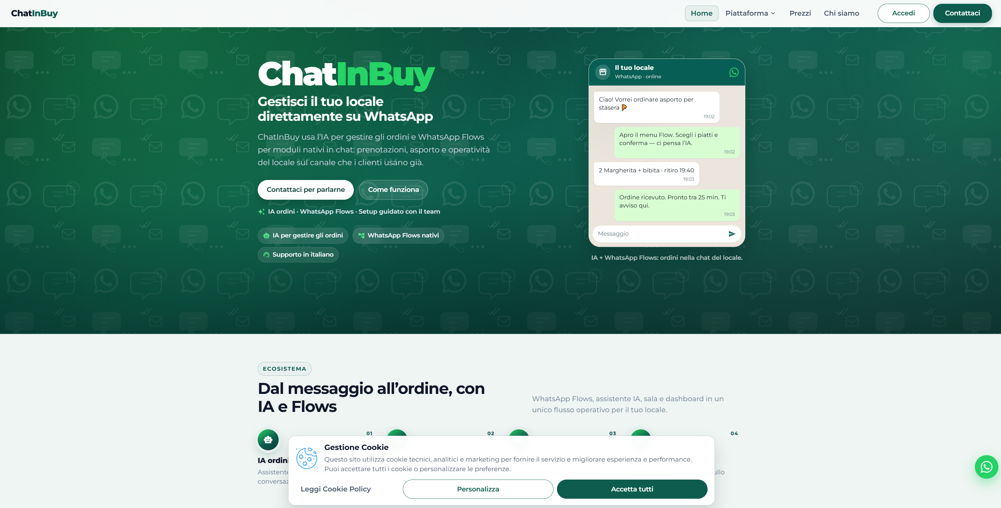 Anteprima piattaforma ChatInBuy per ordini e prenotazioni su WhatsApp