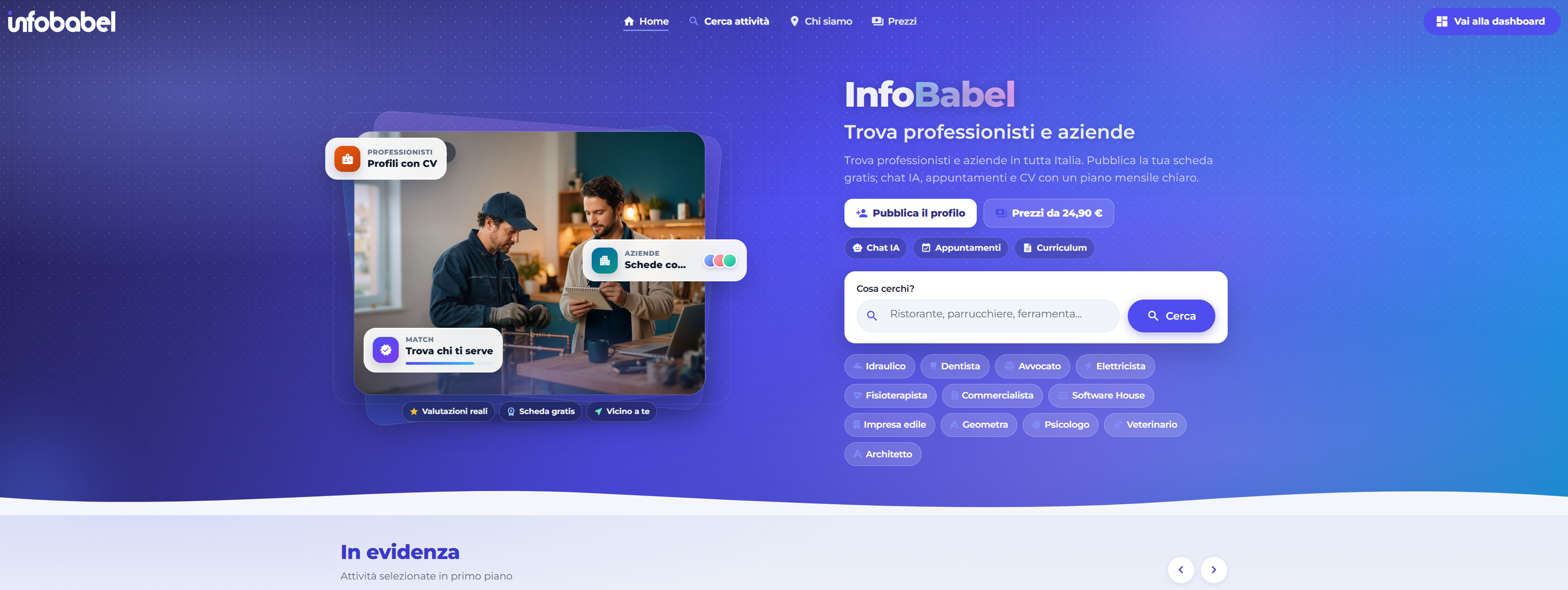 Anteprima piattaforma InfoBabel per trovare professionisti e aziende